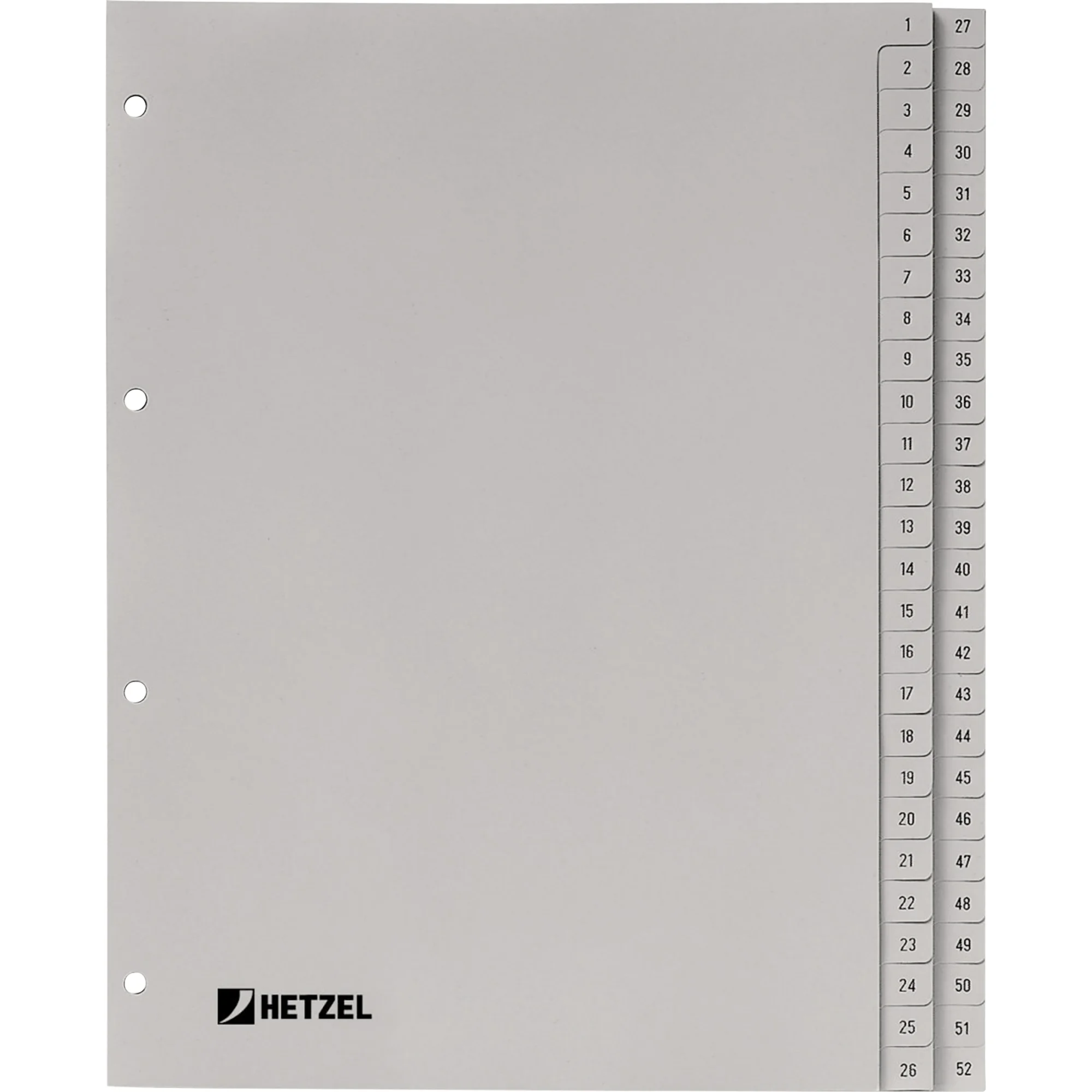 HETZEL Kunststoff-Register, Zahlen, A4, 1-52, PP, grau (EAN: 4013702017623)