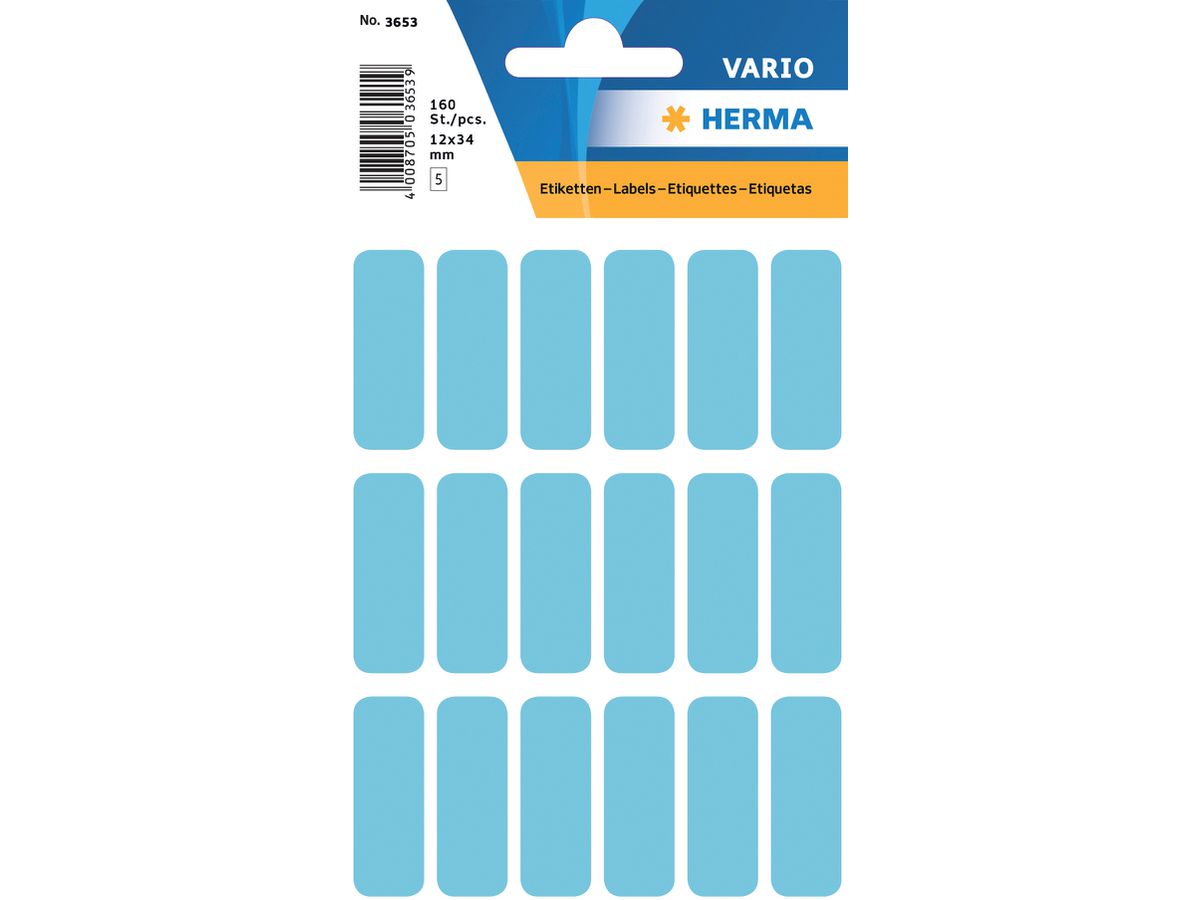 HERMA Vielzweck-Etiketten, 12 x 34 mm, blau, Kleinpackung (EAN: 4008705036535)