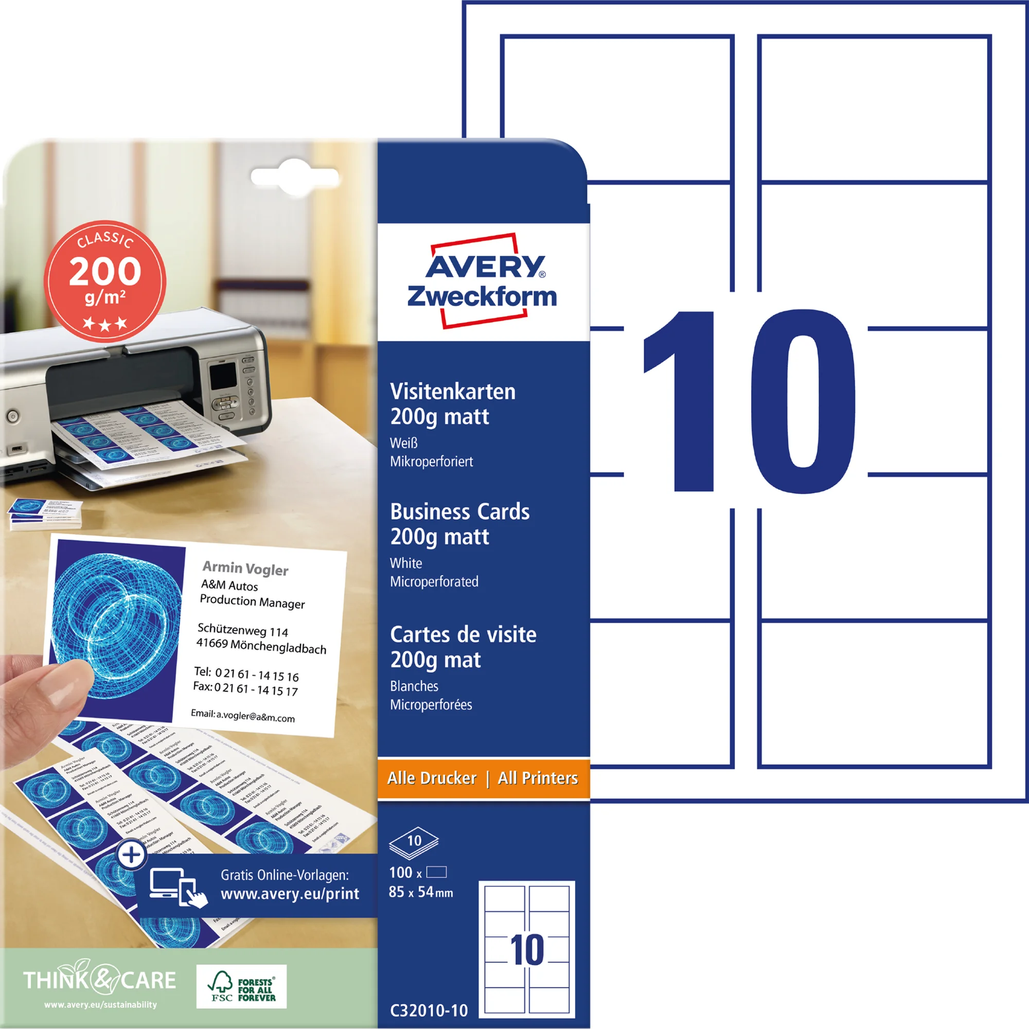 AVERY Zweckform Visitenkarten, 85 x 54 mm, weiß (EAN: 4004182242650)