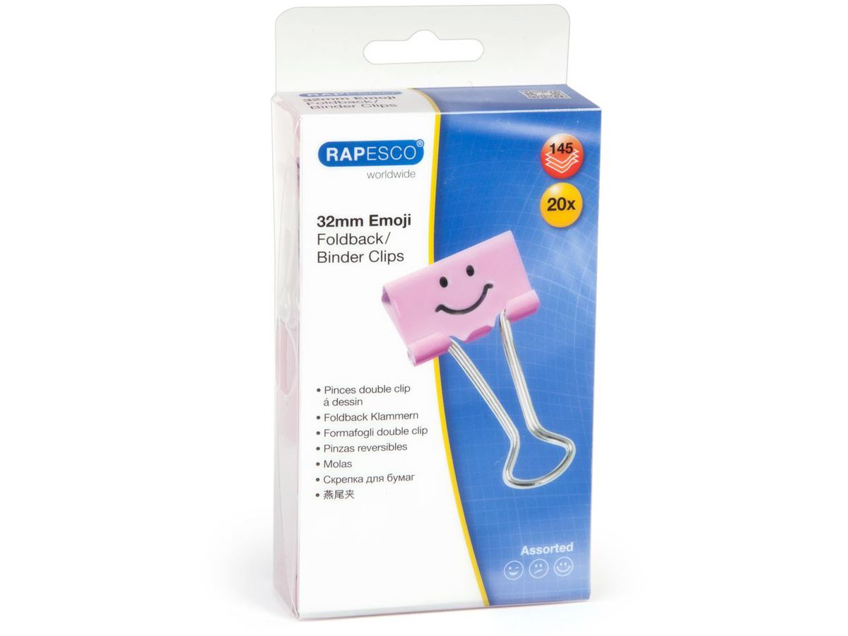 RAPESCO Foldback-Klammern, (B)32 mm, rosa, Emoji (EAN: 5018505025904)