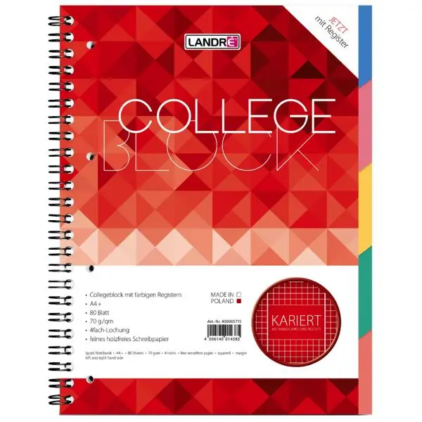 herlitz Register-Collegeblock x.book, DIN A4, kariert (EAN: 4006140014385)