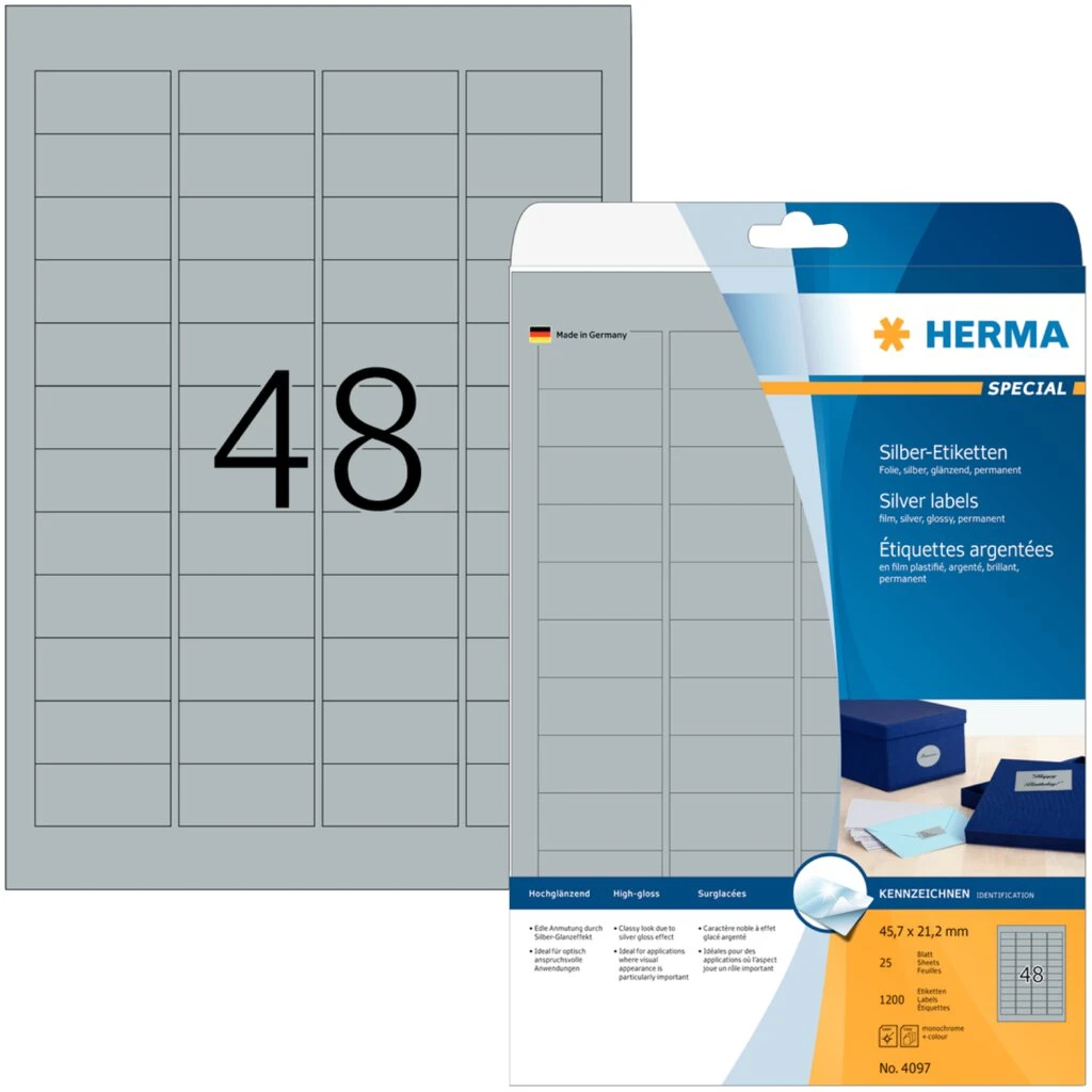 HERMA Silberfarbene Folien-Etiketten SPECIAL, 45,7 x 21,2 mm (EAN: 4008705040976)