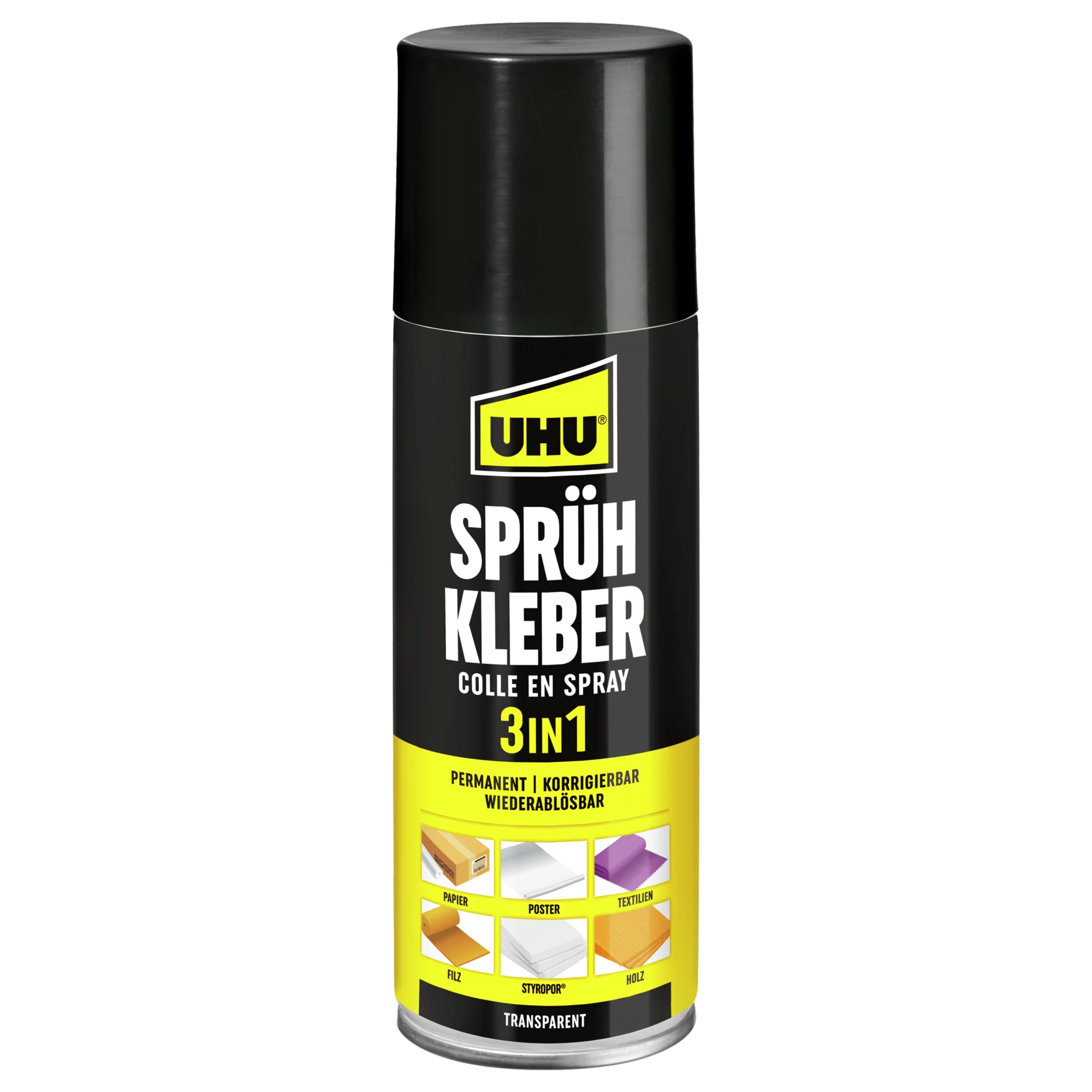 UHU Sprühkleber 3 in 1, wieder ablösbar, 200 ml Dose (EAN: 4026700489002)