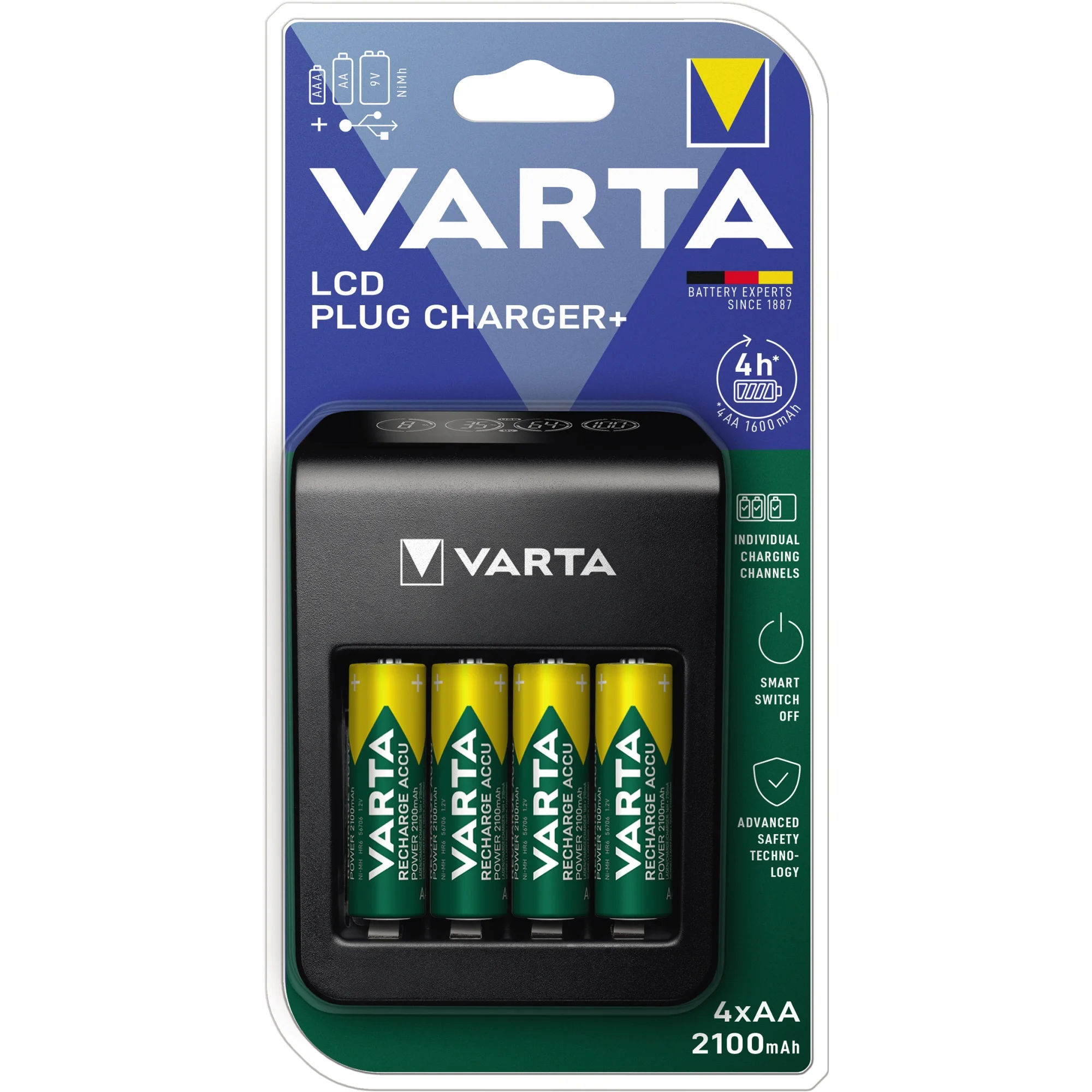 VARTA Ladegerät LCD Plug Charger+, inkl. 4 x AA Akkus (EAN: 4008496988303)