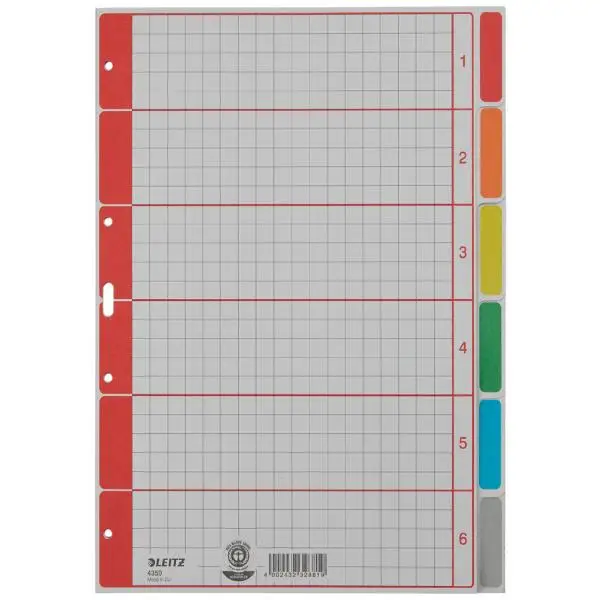 LEITZ Karton-Register extrastark, blanko, A4, 6-teilig (EAN: 4002432309399)