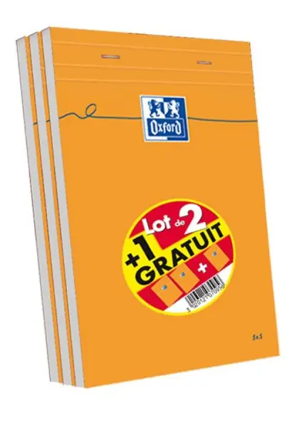 Oxford Notizblock, DIN A5, kariert, 80 Blatt, 3er Set (EAN: 3020121070956)