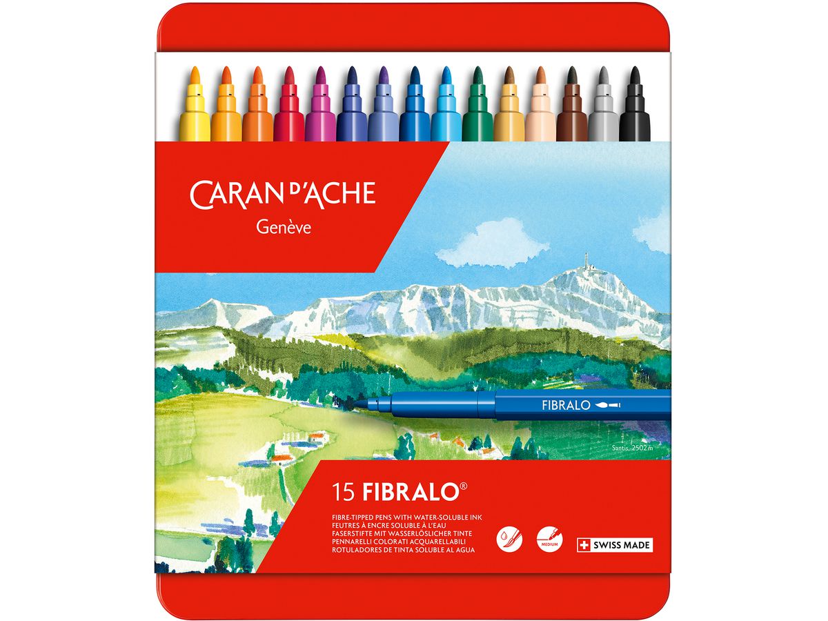 CARAN D'ACHE Fasermaler FIBRALO, 15er Metalletui (EAN: 7610186303159)