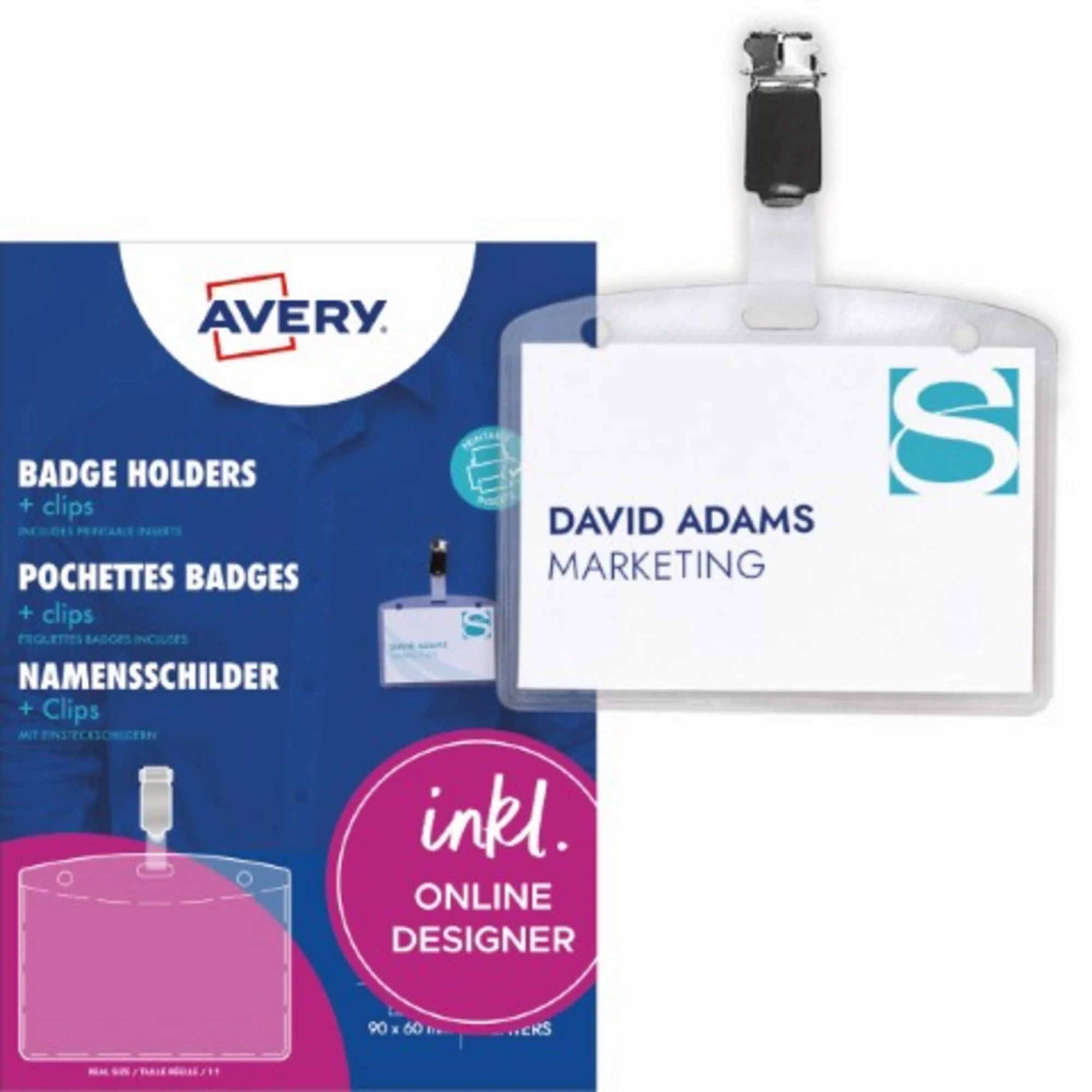 AVERY Namensschild mit Clip, 90 x 60 mm (EAN: 5014702001390)