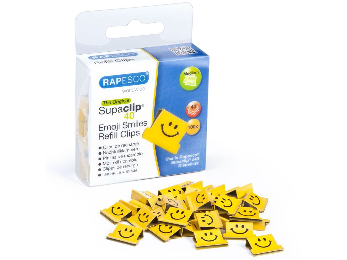 RAPESCO Dokumentenclips Supaclip 40, gelb, Smile-Motiv (EAN: 5018505030496)