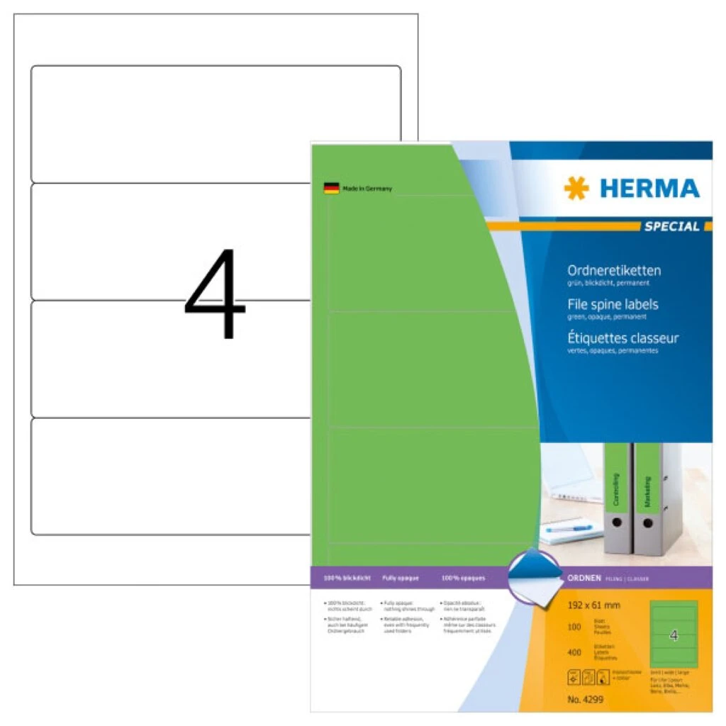 HERMA Ordnerrücken-Etiketten SPECIAL, 192 x 61 mm, grün (EAN: 4008705042994)