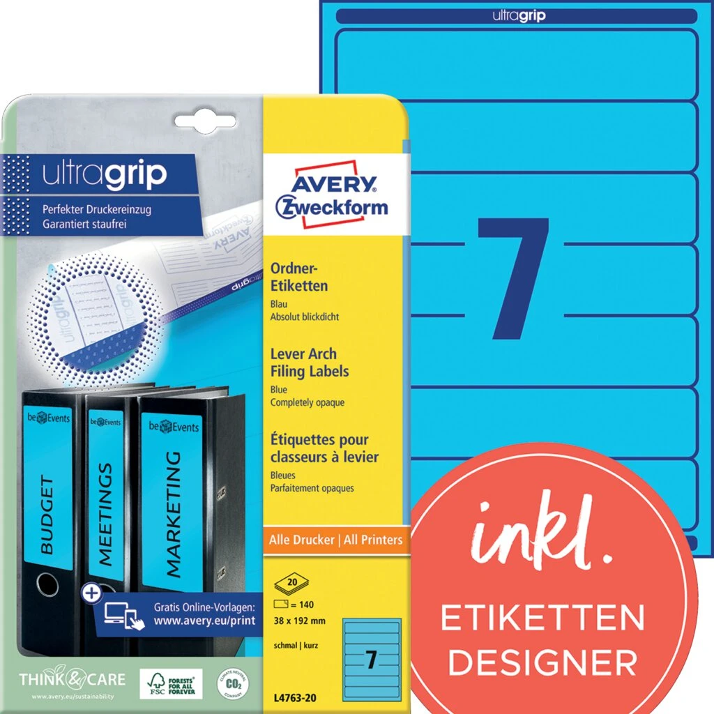 AVERY Zweckform Ordnerrücken-Etiketten, 38 x 192 mm, blau (EAN: 4004182047637)