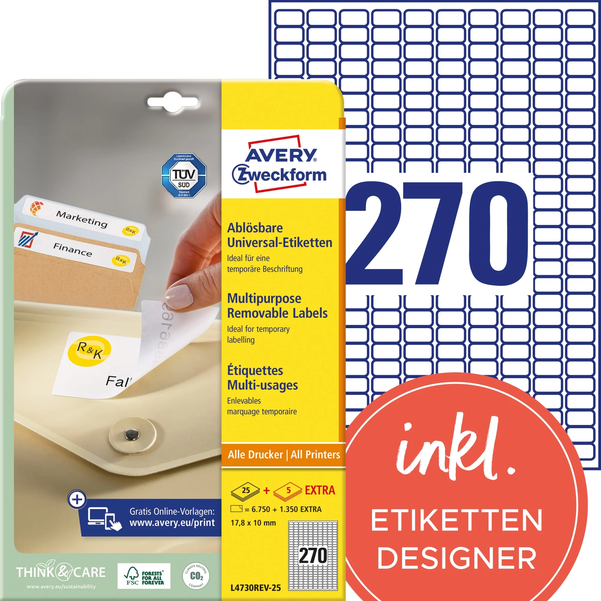 AVERY Zweckform Universal-Etiketten, 17,8 x 10 mm, weiß (EAN: 4004182047309)