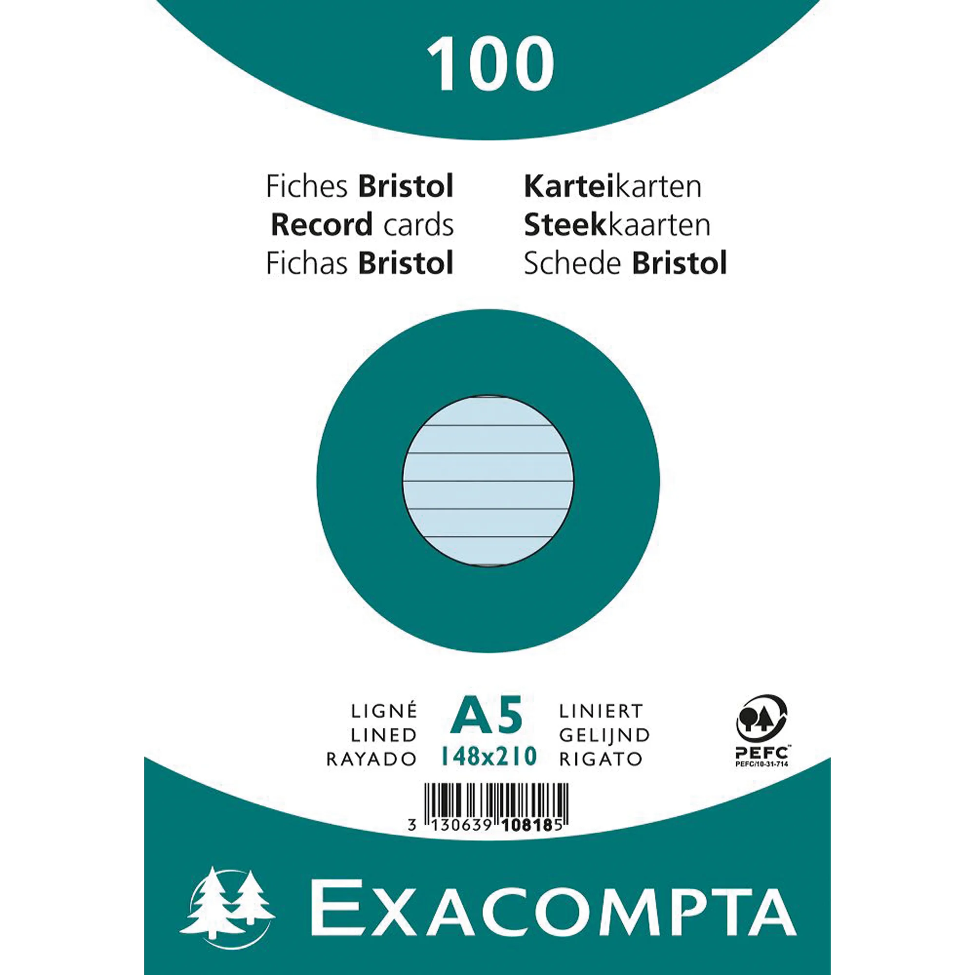 EXACOMPTA Karteikarten, DIN A5, liniert, azurblau (EAN: 3130639108185)