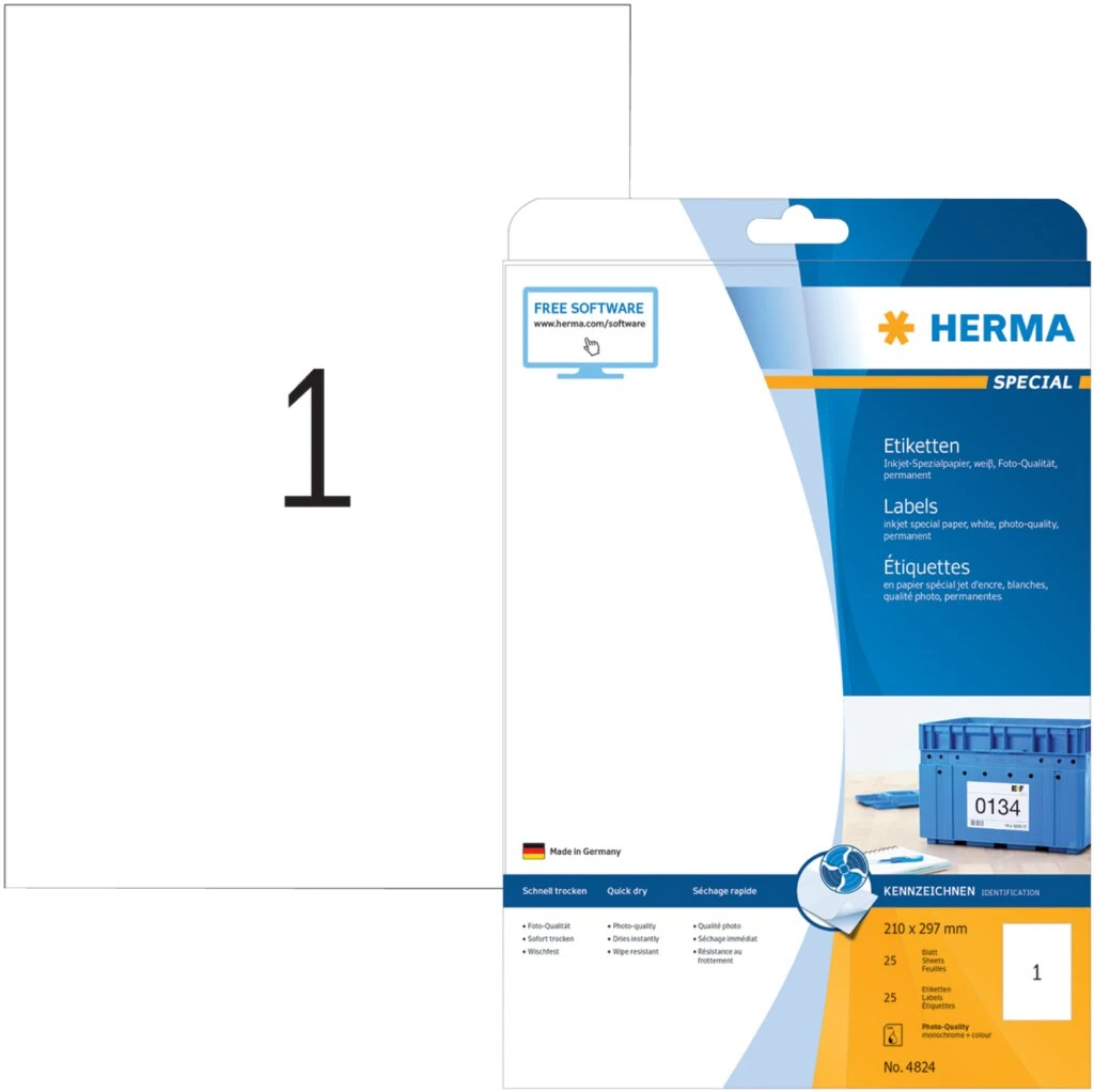 HERMA Inkjet-Etiketten SPECIAL, 210 x 297 mm, weiß (EAN: 4008705048248)