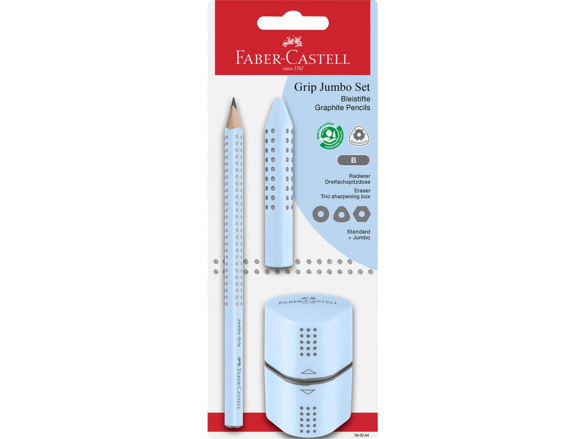 FABER-CASTELL Bleistift Jumbo GRIP Set, hellblau, Blister (EAN: 4005405800848)