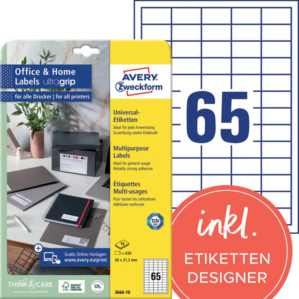 AVERY Zweckform Universal-Etiketten Office&Home, 38 x 21,2mm (EAN: 4004182617564)