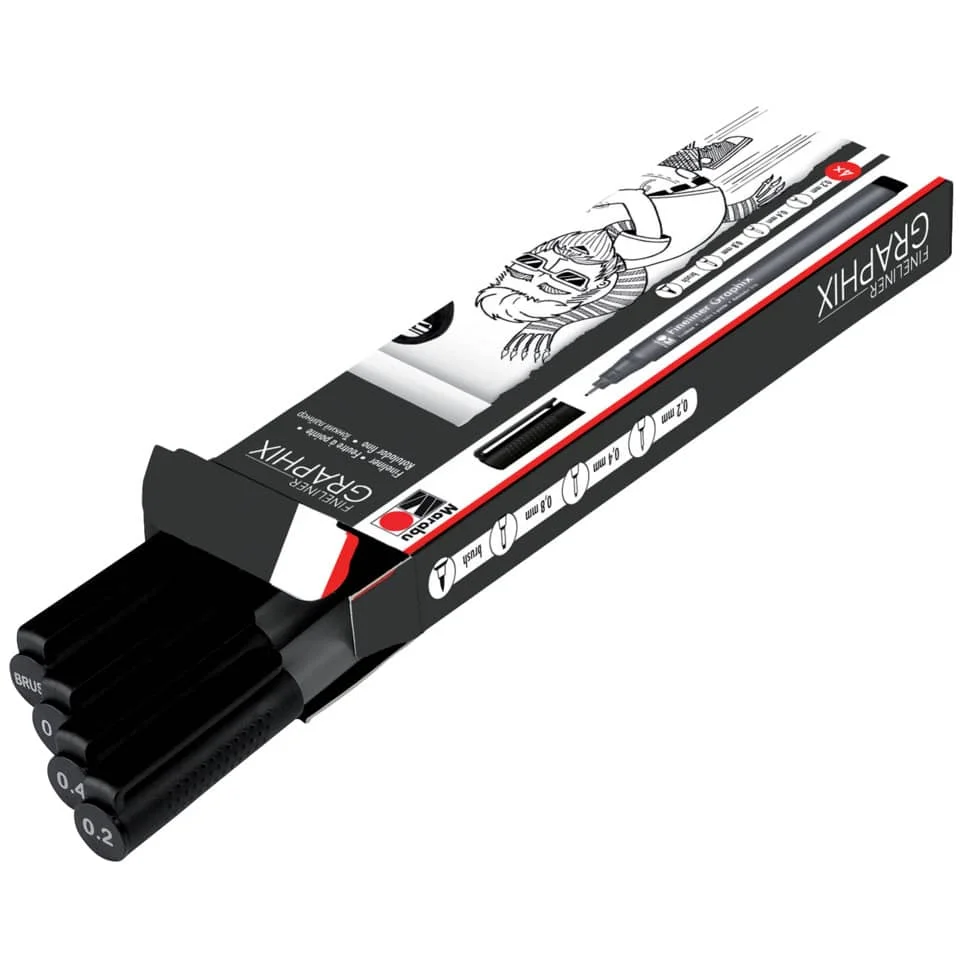 Marabu Fineliner "GRAPHIX", schwarz, 4er Kartonetui (EAN: 4007751627124)