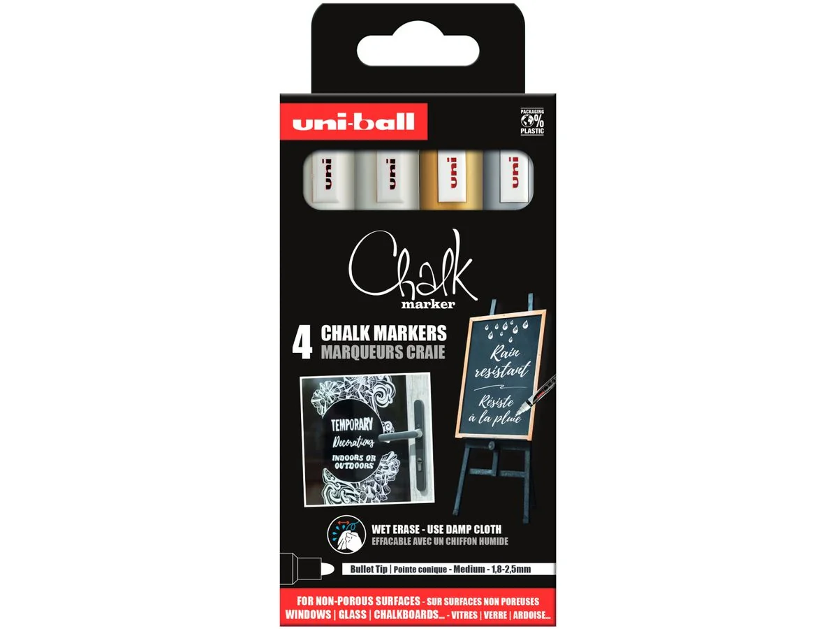uni-ball Kreidemarker Chalk marker PWE5M/4 PF, 4er Etui, farbig sortiert (EAN: 3296280046808)
