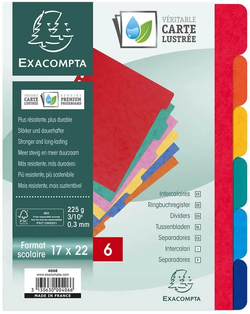 EXACOMPTA Karton-Register, 220 x 170 mm, 6-teilig (EAN: 3130630004066)