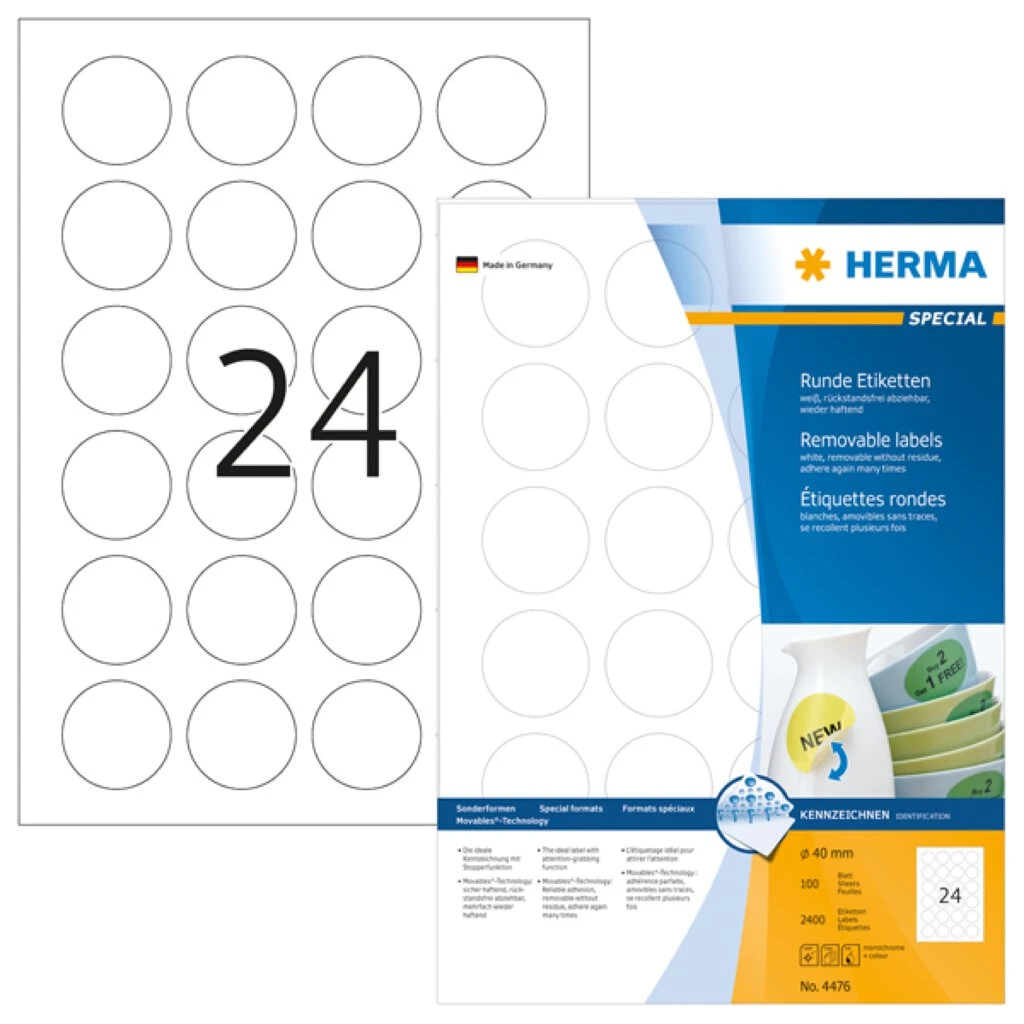 HERMA Universal-Etiketten SPECIAL, Durchmesser 40 mm, weiß (EAN: 4008705044769)