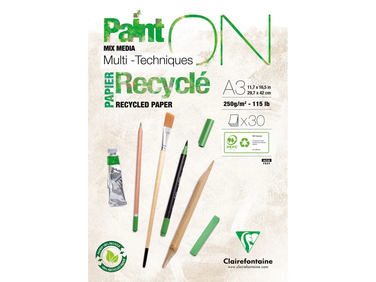 Clairefontaine Zeichenpapierblock PAINT'ON Recyclé, DIN A3, extraweiß (EAN: 3329689757423)