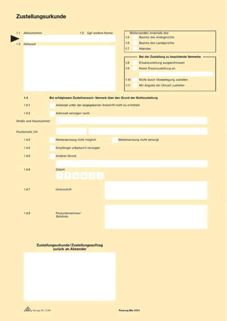 RNK Verlag Vordruck "Zustellungsurkunde", DIN A4 (EAN: 4002871204606)