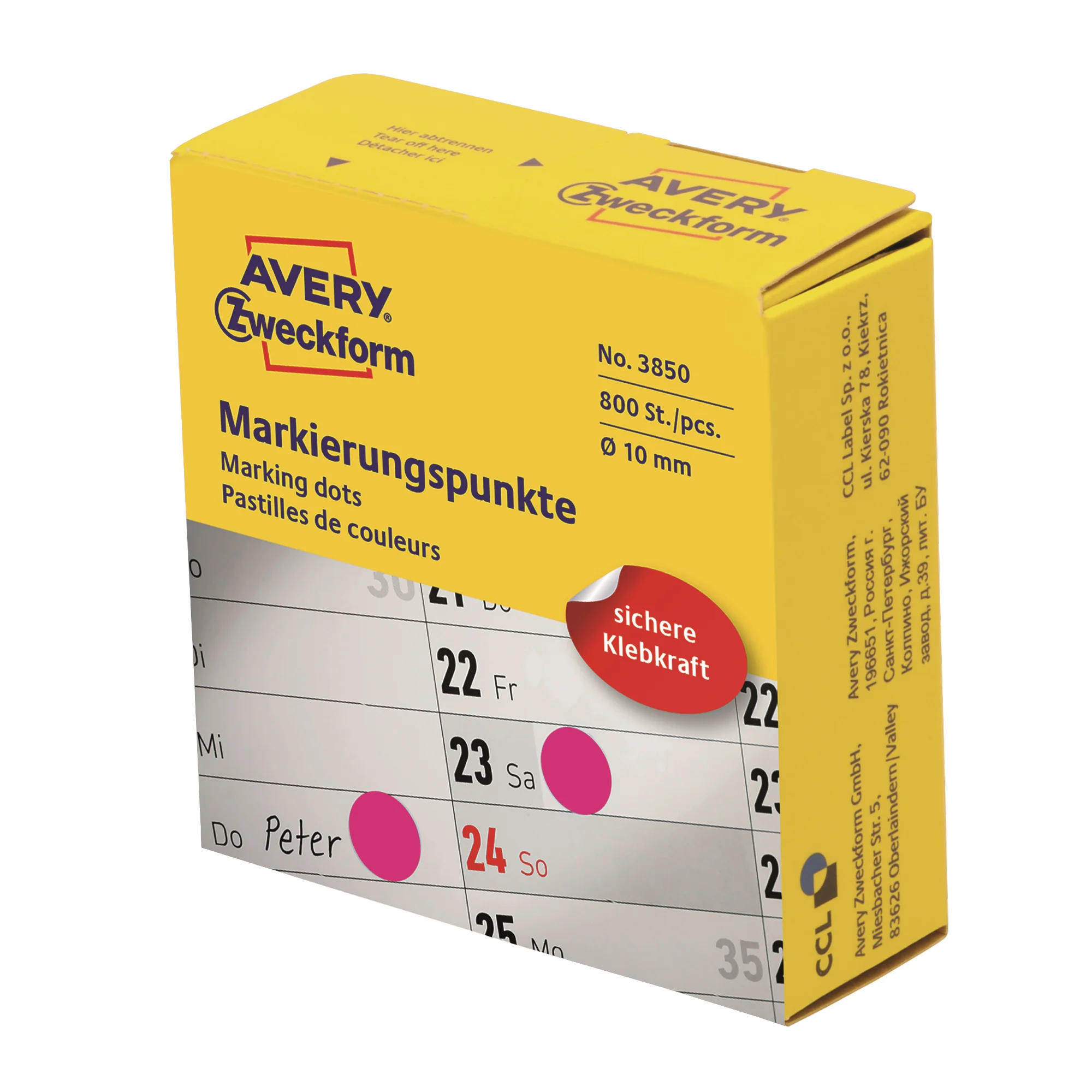 AVERY Zweckform Markierungspunkte, 10 mm, magenta, Spender (EAN: 4004182038505)