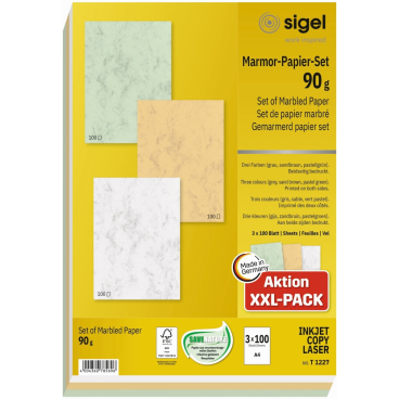 sigel Marmor-Papier-Set, A4, 90 g/qm, Feinpapier, sortiert (EAN: 4004360785696)