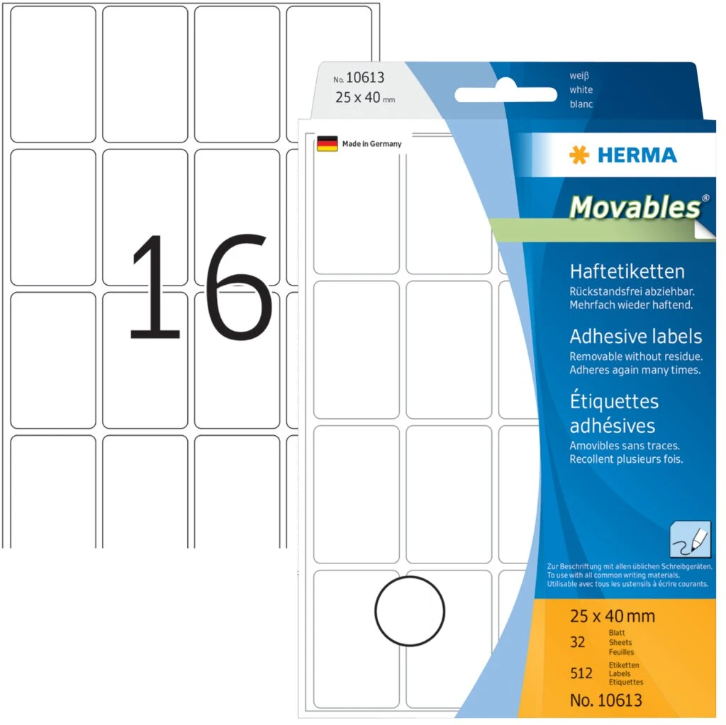 HERMA Vielzweck-Etiketten, 25 x 40 mm, zur Handbeschriftung (EAN: 4008705106139)