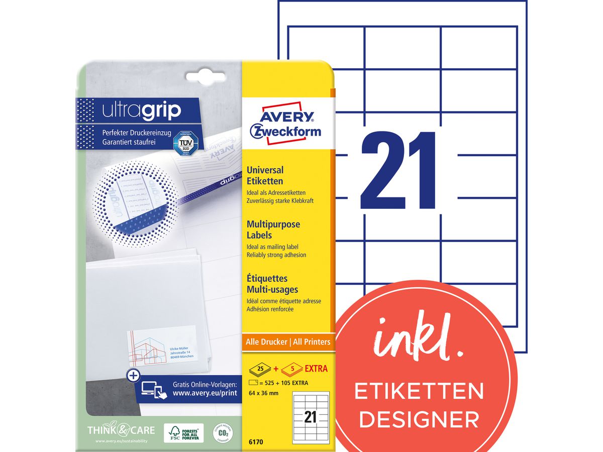 AVERY Zweckform Universal-Etiketten, 64 x 36 mm, weiß (EAN: 4004182061701)