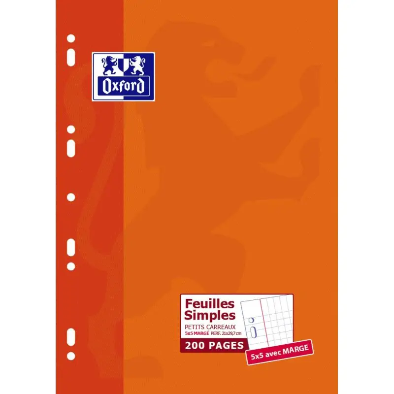 Oxford Feuilles simples perforées, A4, quadrillé 5x5 margé (EAN: 3020127873544)