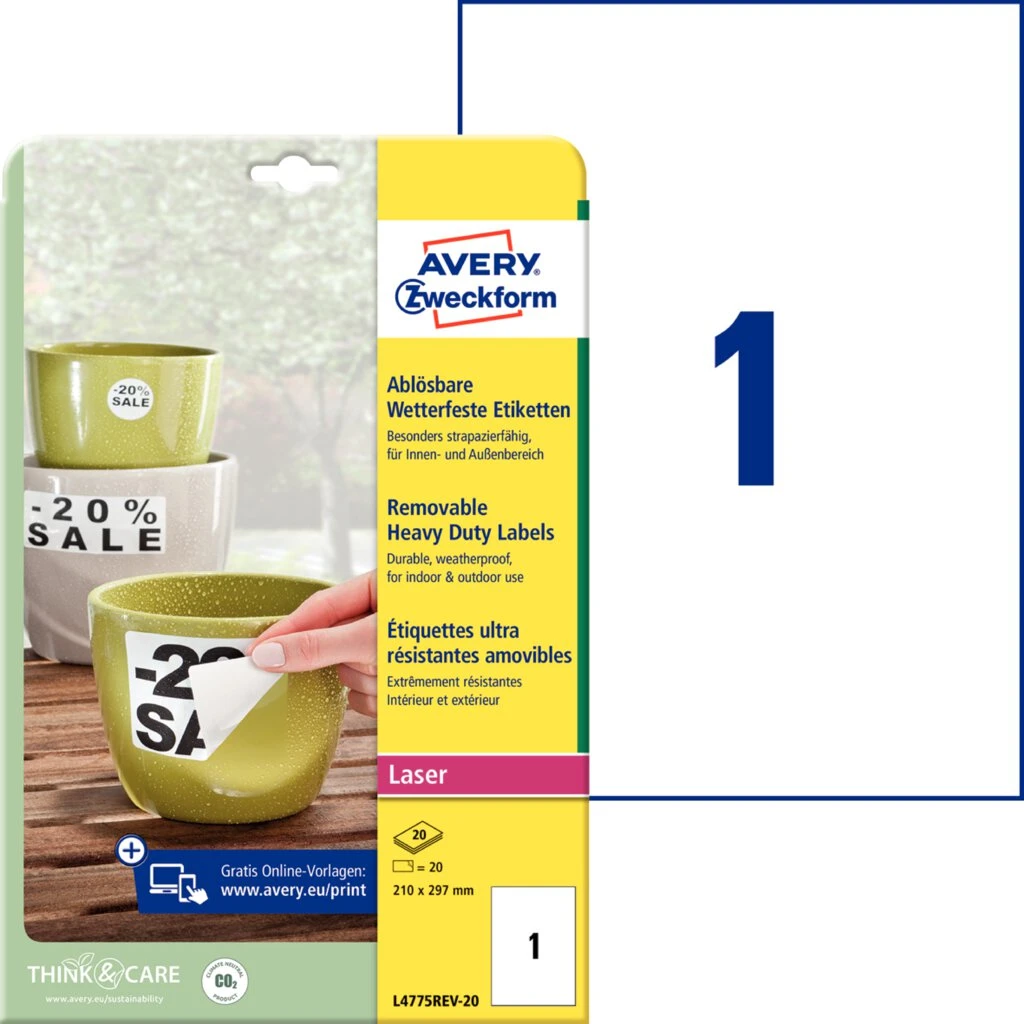 AVERY Zweckform wetterfeste Etiketten, 210 x 297 mm (EAN: 4004182067482)