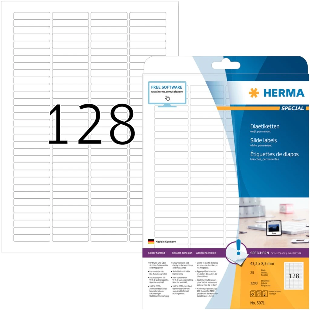 HERMA Dia-Etiketten SPECIAL, 43,2 x 8,5 mm, weiß (EAN: 4008705050715)
