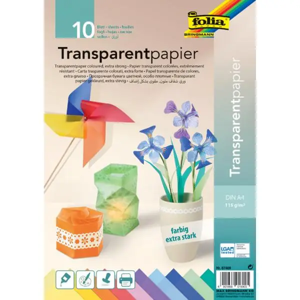 folia Transparentpapier, DIN A4, 115 g/qm, farbig sortiert (EAN: 4001868018905)