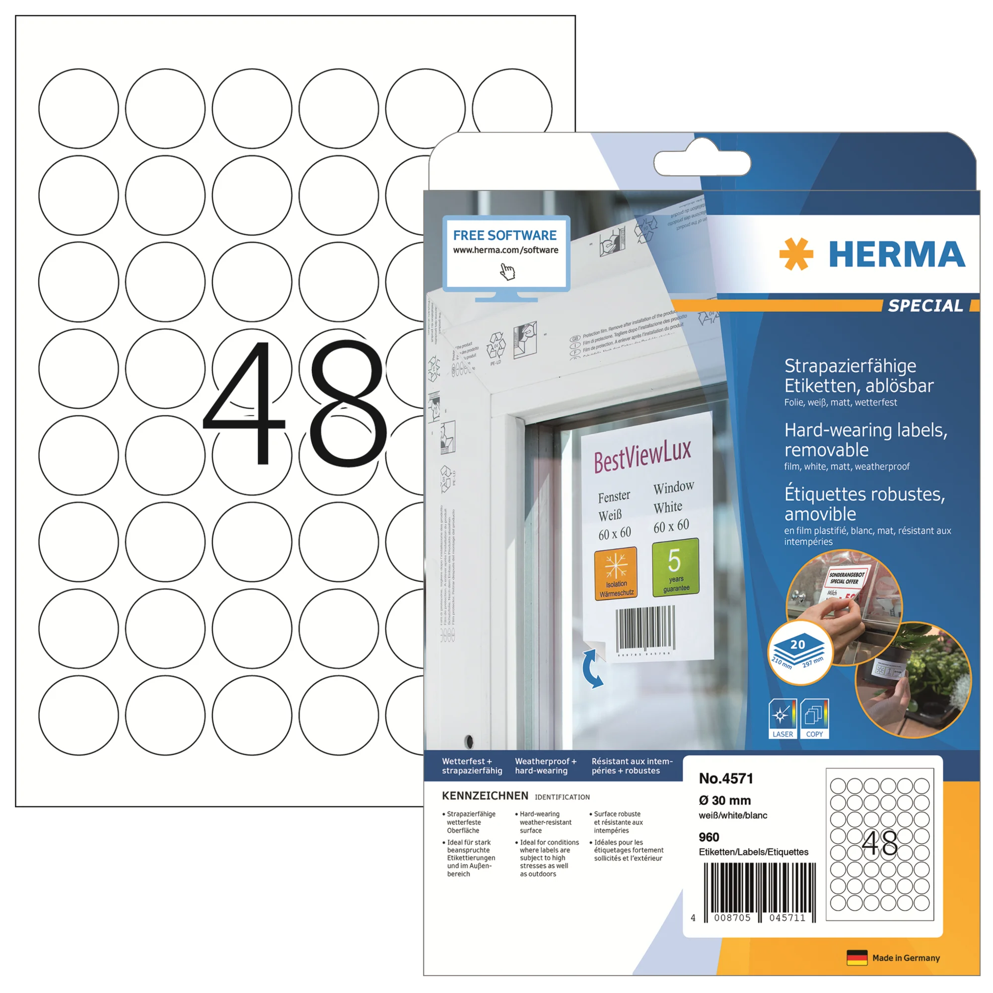 HERMA Polyester-Etiketten SPECIAL, Durchm.: 30 mm, ablösbar (EAN: 4008705045711)