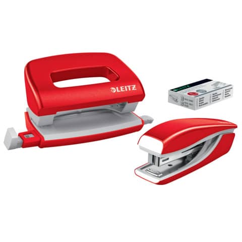 LEITZ Heftgerät- & Locher-Set Mini NeXXt WOW, rot (EAN: 4002432135509)