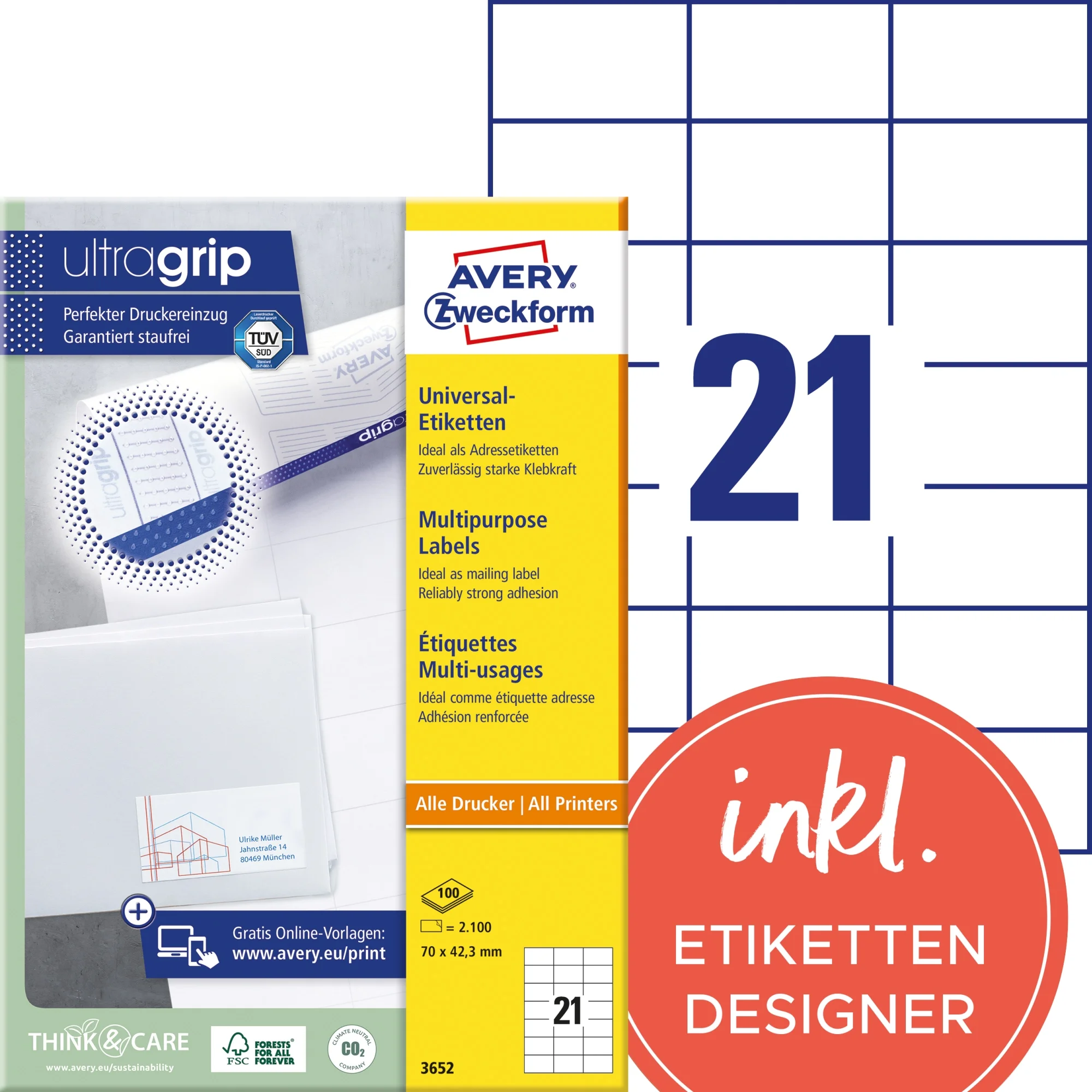 AVERY Zweckform Universal-Etiketten, 70 x 42,3 mm, weiß (EAN: 4004182036525)