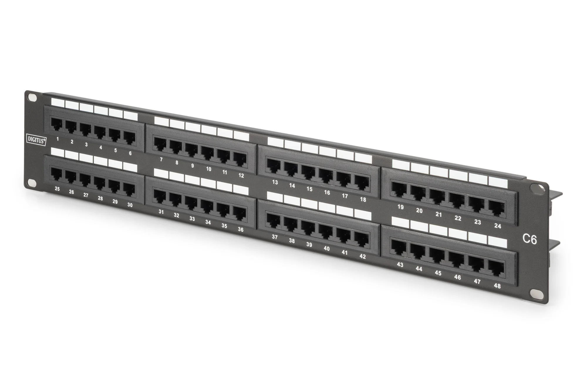 DIGITUS 19" Patch Panel Kat.6, Klasse E, 48 x RJ45, 1 HE, schwarz (RAL 9005) (EAN: 4016032241560)