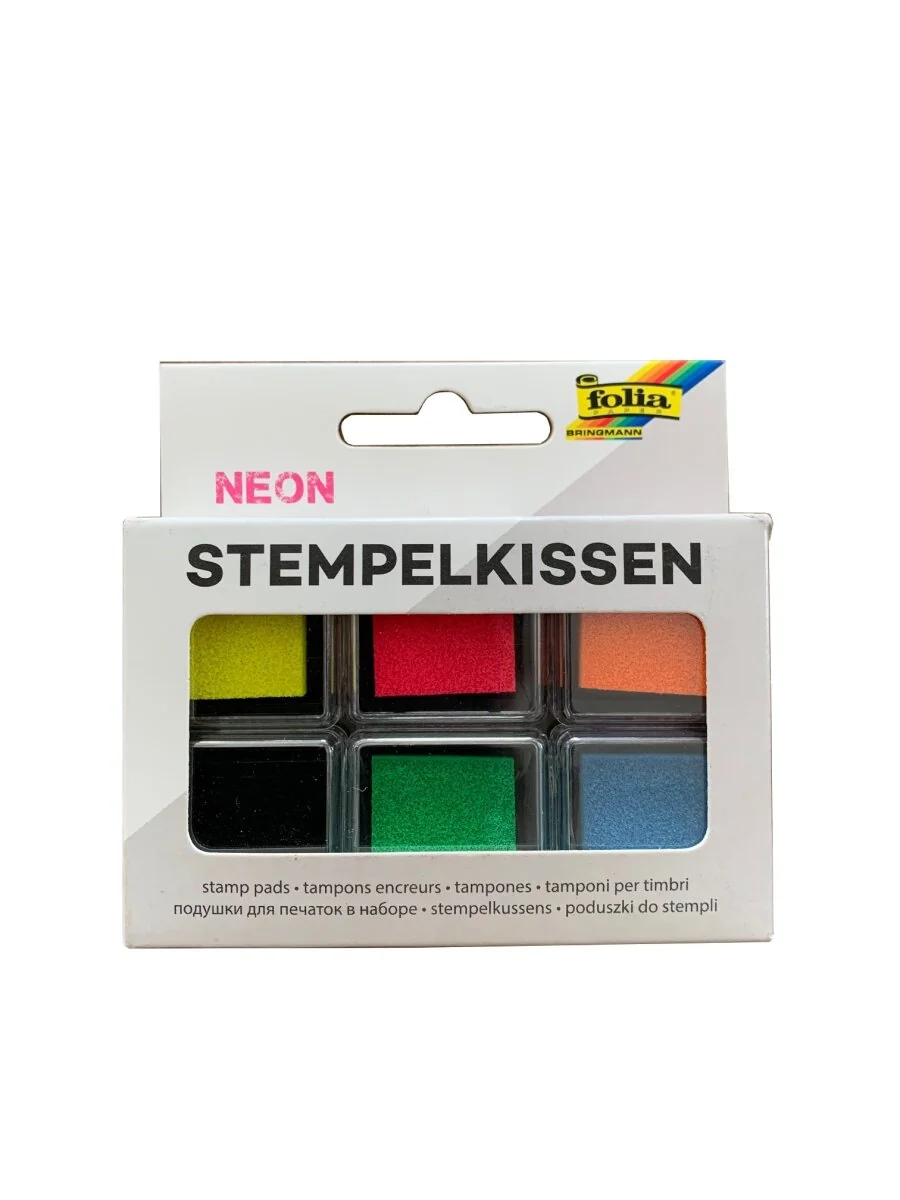 folia Stempelkissen Set "Neon", 6-farbig sortiert, schwarz, neon-gelb, -orange, -pink, -grün, -blau (EAN: 4001868119411)
