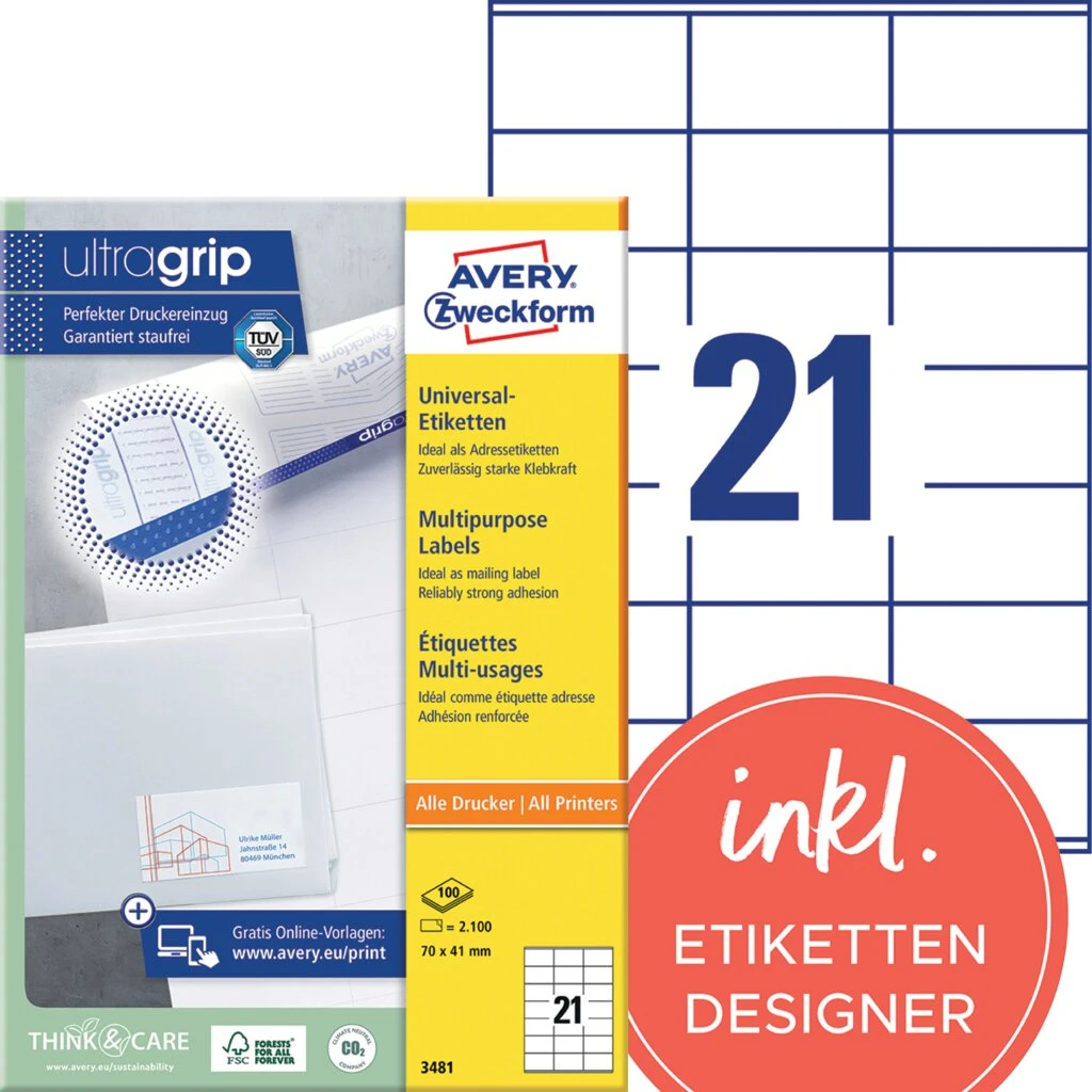 AVERY Zweckform Universal-Etiketten, 70 x 41 mm, weiß (EAN: 4004182034811)