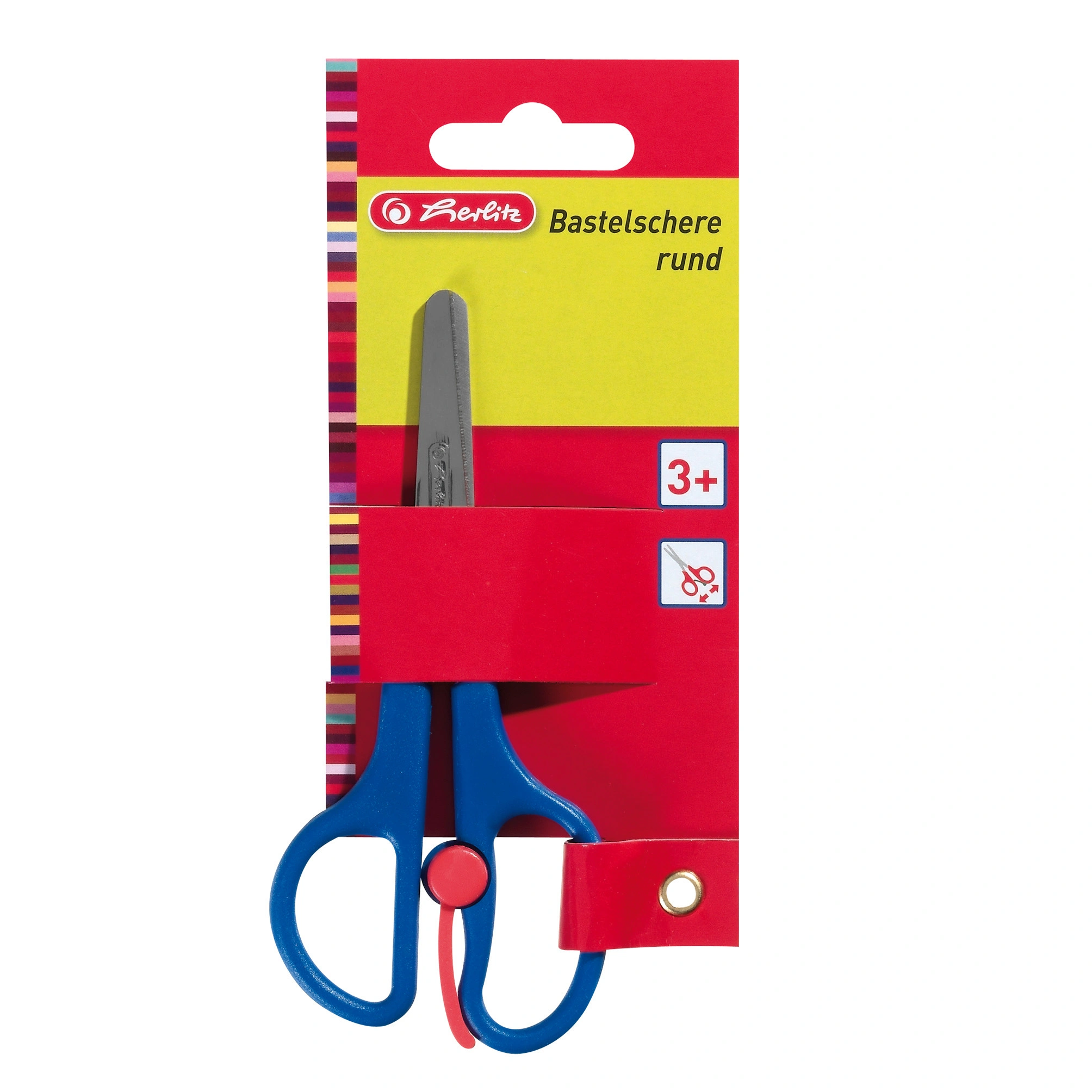 herlitz Bastelschere, mit Schneidhilfe, rund, Länge: 130 mm, rot, blau und grün (EAN: 4008118740050)