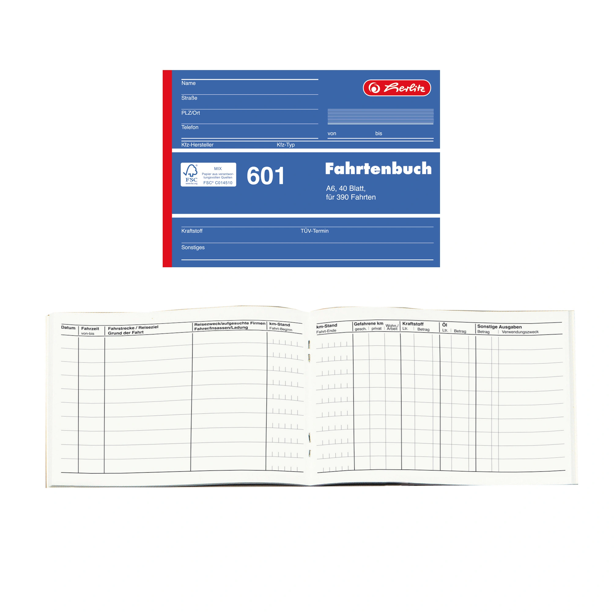 herlitz Formularbuch "Fahrtenbuch 601", A6 quer, 40 Blatt (EAN: 4008110840642)