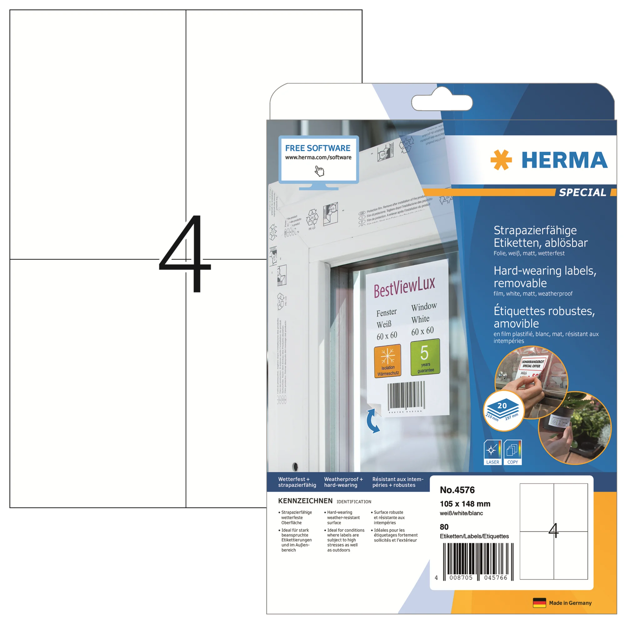 HERMA Polyester-Etiketten SPECIAL, 105 x 148 mm, ablösbar (EAN: 4008705045766)