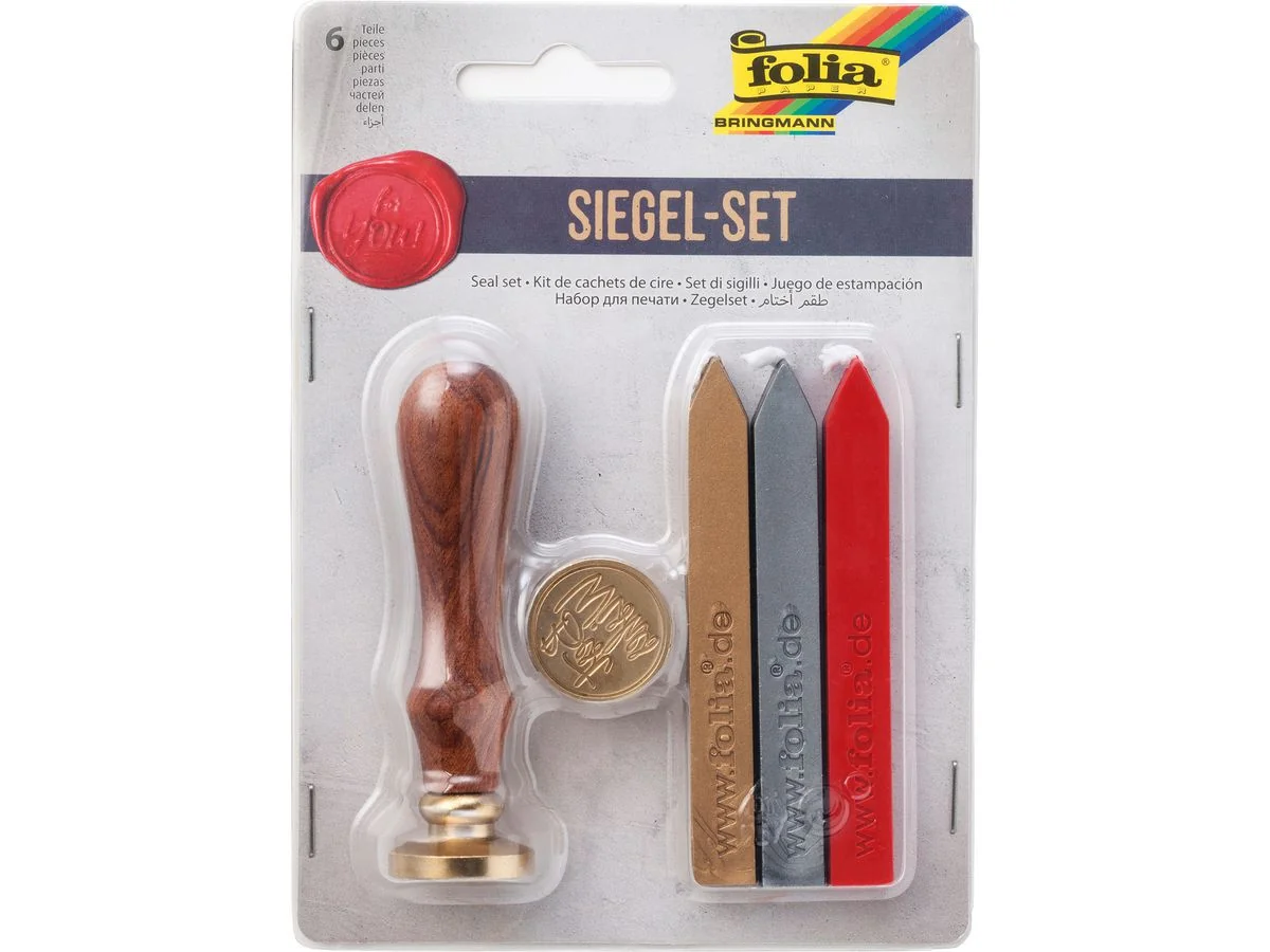 folia Siegel-Set, inkl. Holzgriff, Siegelmotive, Siegelwachs, rot, silber und gold (EAN: 4001868098174)