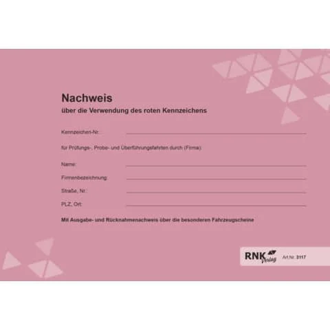 RNK Verlag Nachweisheft für rote Kennzeichen, DIN A5 quer (EAN: 4002871311700)