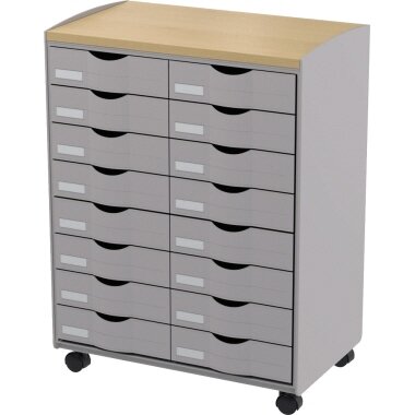 PAPERFLOW Rollwagen, 16 Schübe grau / buche (EAN: 3660141060751)