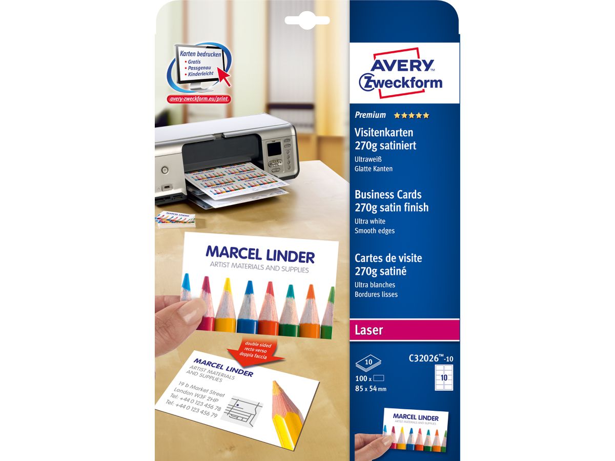 AVERY Zweckform Quick & Clean Visitenkarten, 10 Blatt (EAN: 4004182029589)