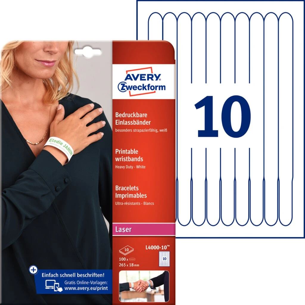 AVERY Zweckform Eventbänder, 265 x 18 mm, bedruckbar, weiß (EAN: 4004182147924)