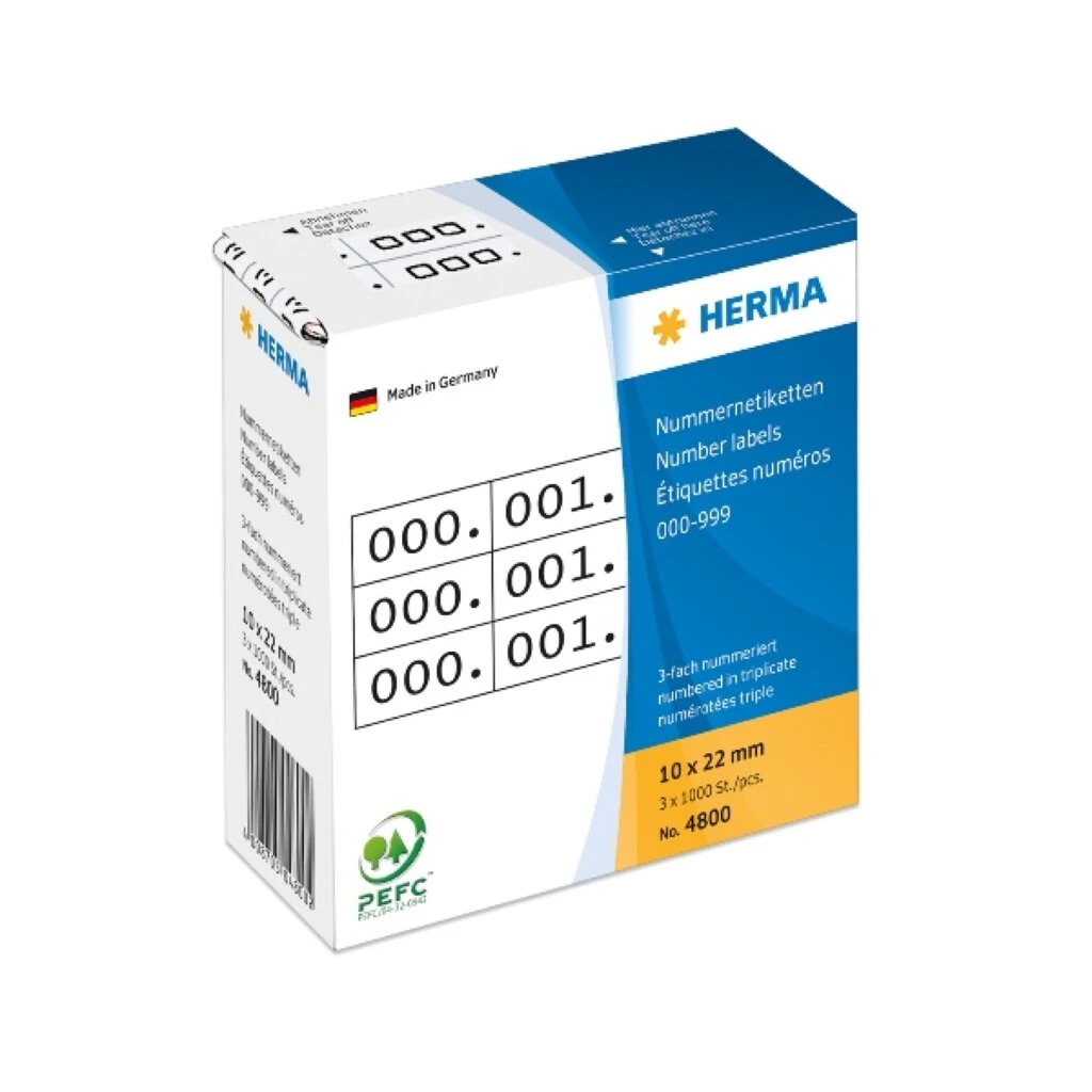 HERMA Nummern-Etiketten 0-999, 10 x 22 mm, schwarz, dreifach (EAN: 4008705048002)