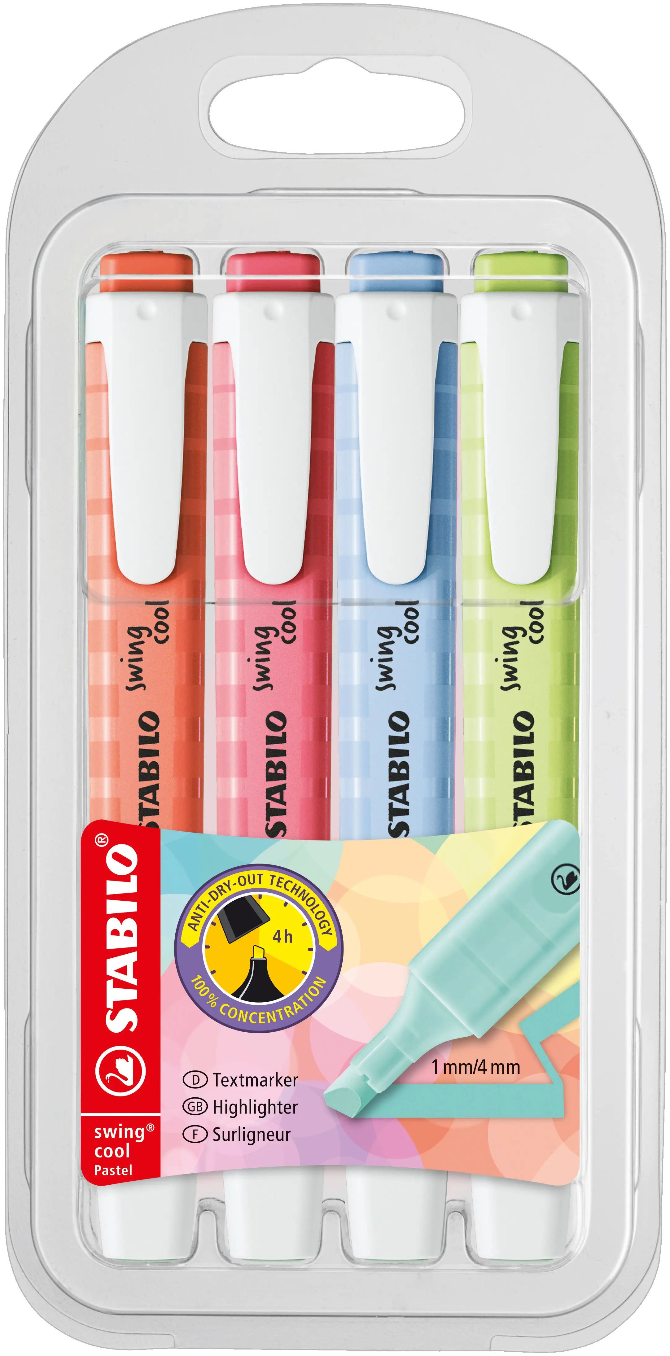 STABILO Textmarker swing cool Pastel Edition, 4er PET-Etui (EAN: 4006381559461)